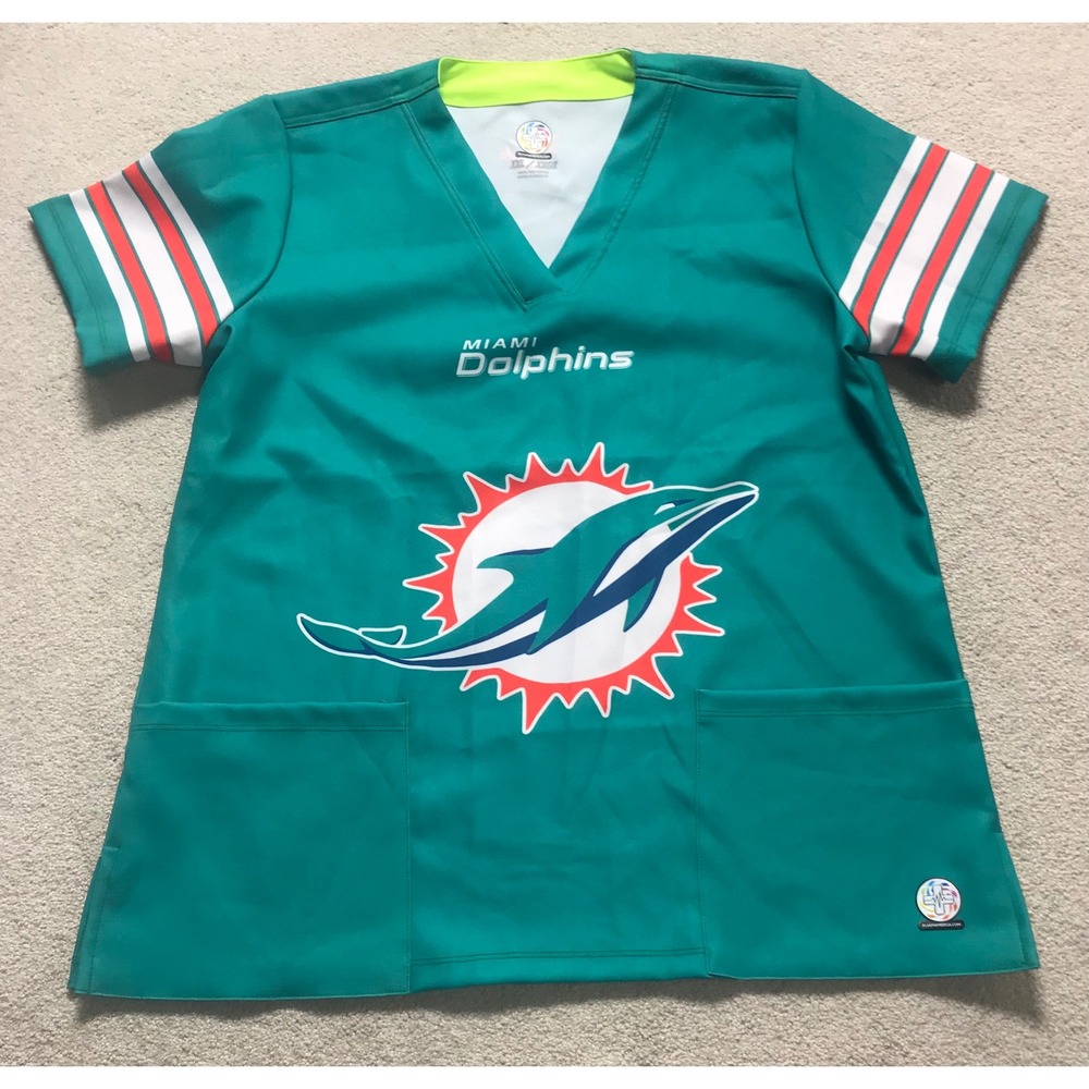 Pijama Medica Miami Dolphins NFL Football Scrub Top XXL/XXGR Flaw Pictured Back‎